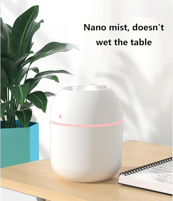 Mini USB Humidifier - Large Capacity, Ultra-Quiet 20dB, 2 Modes (Continuous/Intermittent) with Anti-Dry Burn & Night Light, Nano Mist for Room/Car/Office Desk (<10㎡) (Pink, 220ml)