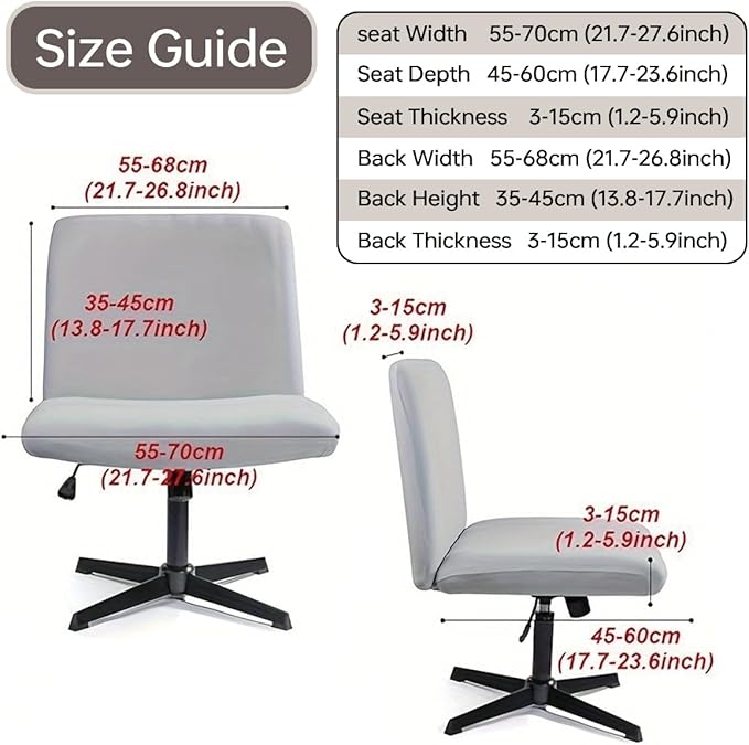 Armless Chair Slipcover Stretch Criss Cross Chair Cover, Mid Back Wide Seat Accent Chair Covers,Modern Vanity Chair Cover for Office Desk (Grey Grid)