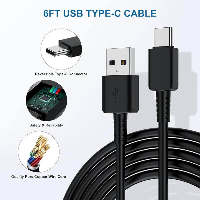 Type C Charger Fast Charging, 2 Pack USB C Android Phone Wall Charger Block & 6ft Charge Cable Cord, for Samsung Galaxy S8 / S9 / S10 Plus Active S10e, S20 / S21 Ultra Plus, Note 8 9 10, Pixel 3 etc