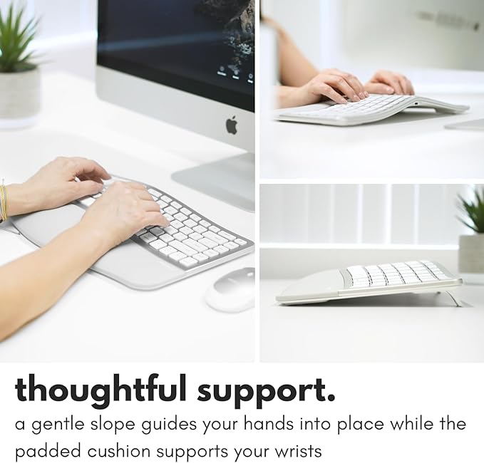 Macally Ergonomic Keyboard for Mac Wireless, Split Bluetooth & USB-C+A Wired Dual Mode Keyboard, Rechargeable Multi-Device Ergonomic Keyboard for MacBook iMac iPad iPhone with Wrist Cushion