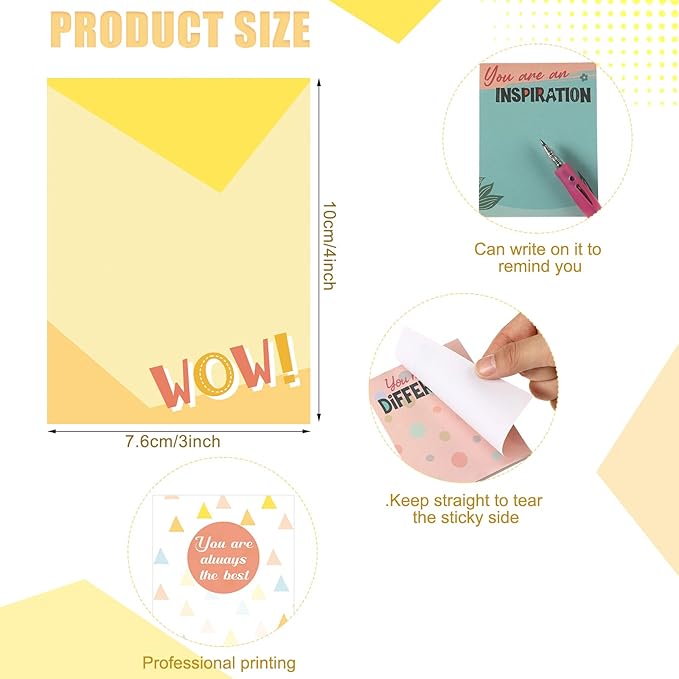 12 Pieces Empowering Sticky Note Pads 3" x 4" Motivational Educator Sticky Notes Inspirational Self Stick Note Pad Funny Sticky Notepad Appreciation Gifts for Teacher Office Student (Cute)