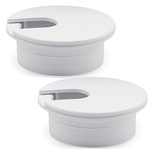 Litoexpe 2 Pcs White Desk Cord Grommets 1-3/8 Inch, Plastic Grommet Cable Hole Cover for Office Equipment, Computer Desk Wires