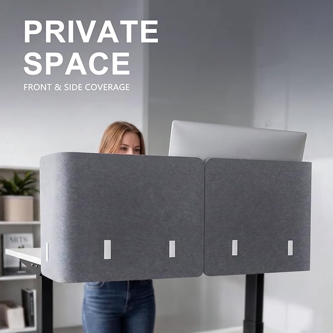 Desk Privacy Panel,2PCS L-Shaped Clamp-On Office Desk Divider,2-in-1 Adjustable Acoustic Desktop Partition Or Under Desk Modesty Panel,for Office,Home,Felt (Grey, 47.2" x 15.7")