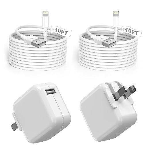 2Pack iPad Charger, 10FT Fast Charger iPad Cord with 12W USB Wall Charger Block Foldable Portable Apple Adapter Plug Lightning Cable Compatible with iPad4/5/6/7/8/9,iPadMini 1/2/3/4/5,iPadAir 1/2/3