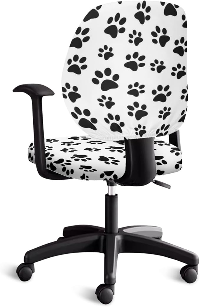 GLENLCWE Black Dog Paw Print Computer Chair Covers Set of 2 Stretchable Cloth Office Chair Covers Universal Desk Rotating Chairs Slipcover for Puppy’s Lover