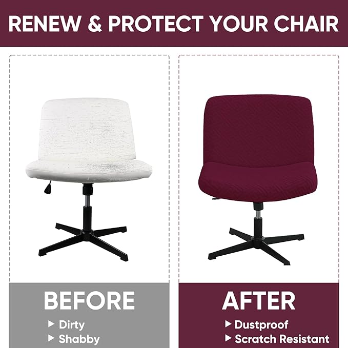 Lavish Cover Waterproof Criss Cross Chair Cover, Jacquard Fabric Elastic Office Chair Cover, Wide Comfy Desk Chair Cover, Armless Chair Cover Protects Chair Stains and Wear(Jacquard:Wine-Red,No Chair)