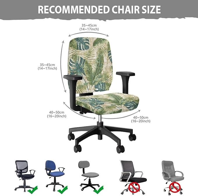 Tropical Palm Tree Leaves Office Chair Covers Washable Computer Office Chair Seat Cover Y2K Floral 2 Piece Office Chair Slipcovers Dorm Rotating Chair Slipcover