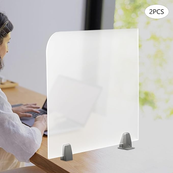 2-Piece Desk Dividers, 23" x 18" Desk Privacy Panels, Frosted Acrylic Office Partitions, Table Divider with Clamps, Privacy Dividers for Schools Office Call Centers Workstation