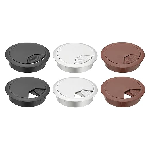 PATIKIL 3.1 Inch/80mm Desk Grommet, 6Pcs Cable Grommet Wire Management Cable Hole Cover Cord Organizer for Office Home Table Countertop, Silver/Black/Brown