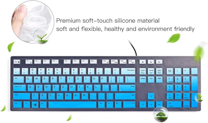 Keyboard Cover Skin for Dell KM636 Wireless Keyboard & Dell KB216 Wired/Dell Optiplex 5250 3050 3240 5460 7450 7050/Dell Inspiron AIO 3475/3670/3477 All-in-one Desktop Keyboard Protector, Ombre Blue