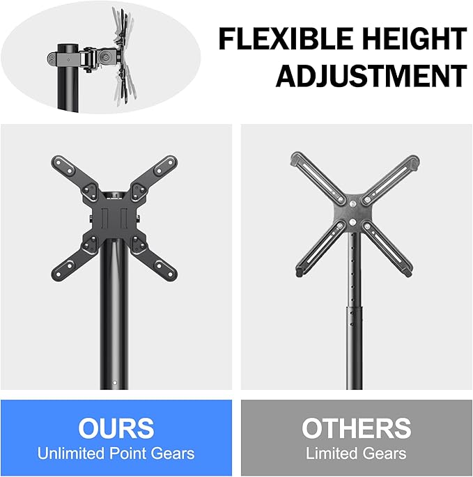 XINLEI Mobile TV Carts, Rotating Rolling TV Stand on Wheels for 13-50" Flat/Curved TVs Height Adjustable 30° Tilt Floor TV Stand Portable Monitor Stand Holds up to 44lbs Max VESA 200x200mm ML1350