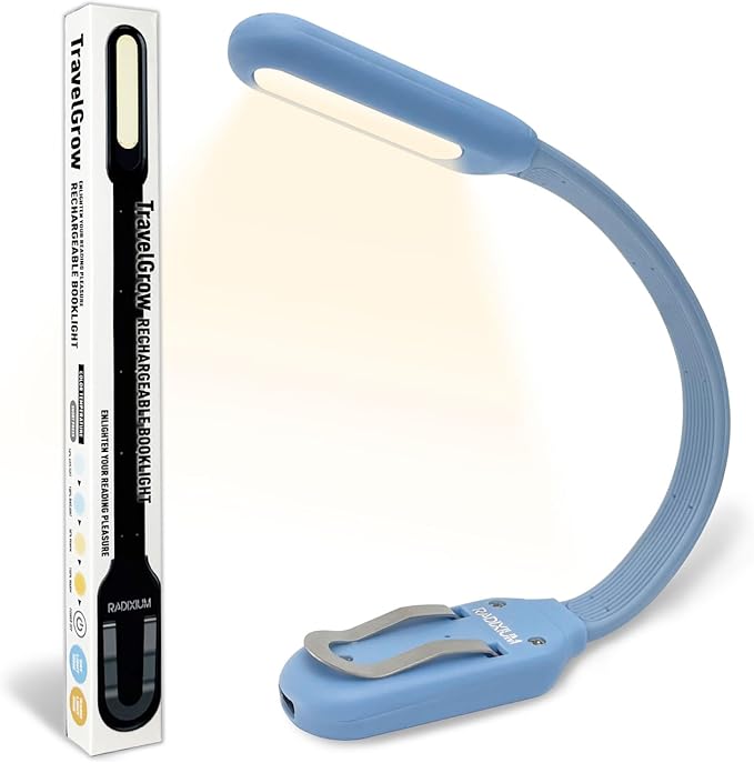 Rechargeable Book Light for Reading in Bed, 4 Color Temperatures Eye-Caring LED, Portable Clip On Reading Light with Magnetic Base, Hands-Free for Travel, Night Reading (biue)
