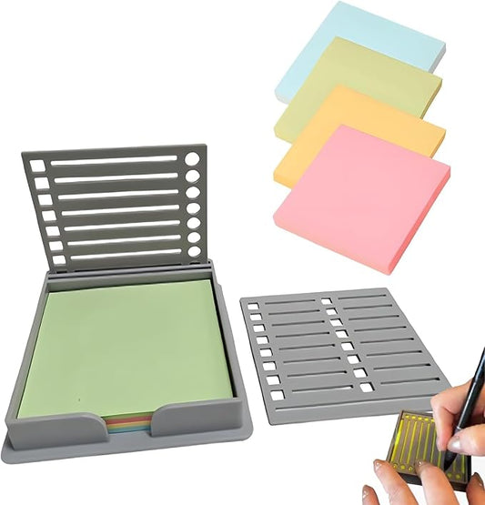 Sticky Note Stencil, Sticky Note Holder with Stencil 3x3 Sticky Note Line Stencil and Holder, Perfect for to-Do Lists, Home, Office, Sticky Notes Dispenser, Reusable Note Organizer (Grey)