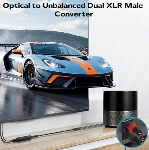 192KHz DAC Optical to Dual XLR Converter,Optical Audio Cable to Unbalanced Male XLR Audio Cord Adapter,Digital to Analog Audio Converter for HDTV,DVD,Set-top Boxes(O-ptical to XL R Only)-2.9FT