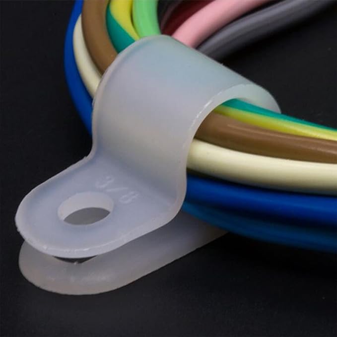 100 Pcs White Nylon R-Type Cable Clamps, 3/4 Inch Cable Organizer Assortment Kit for Wire Management