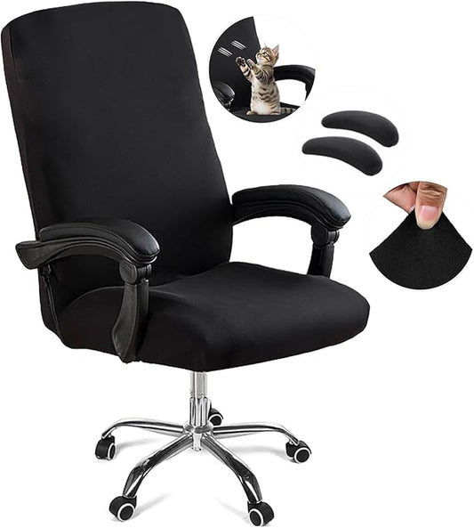 Office Chair Cover,Removable Desk Chair Cover with Zipper,Stretch Anti-dust Universal Rotating Office Seat Slipcover,Washable High Back Computer Seat Protector for Pets (Black, Large | Armrests)