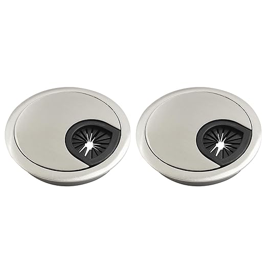 Bonsicoky 2 Pcs 2.4"(60mm) Metal Desk Grommet, Zinc Alloy Desk Cord Hole Cover for Wires Cable Office Desk, Silver