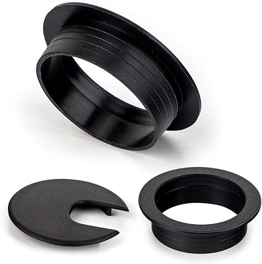 20 Pack Round Plastic Desk Grommets, Black Wire Organizer Caps, PC Computer Port Cable Hole Cover Plug Bushings, Perfect for Office Desk, TV Stands, Tabletops (38 mm / 1-1/2 inch)