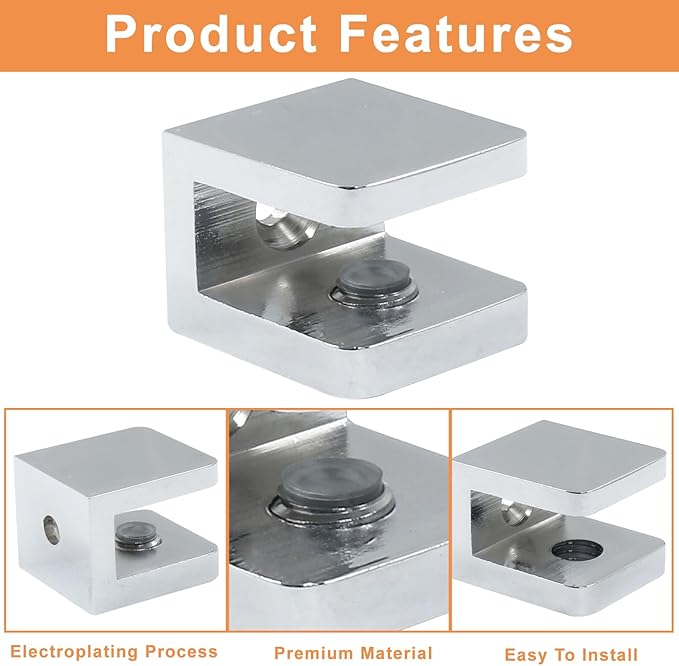 Waziaqoc 4PCS Silver Shower Glass Clamp, Glass Shelf Brackets Glass Holder Bracket Clip for Bathrooms and Showers