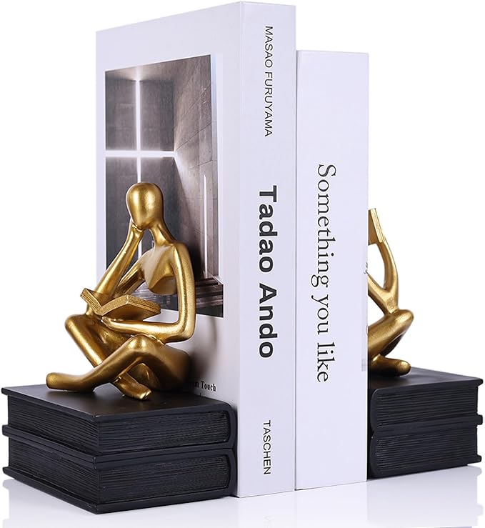 Heavy Duty Book Ends for Shelves, Thinker Bookends Set of 2 Decorative Book Ends for Heavy Books, Modern Unique Shelf Decor for Home Office Living Room Desk