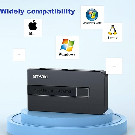 MT-VIKI KVM Switch HDMI 2 Port Boxes, 4K@30Hz USB HDMI KVM Console for 2 PCs Share 1 HD Monitor and Keyboard Mouse, Button + Desktop Selector Switching