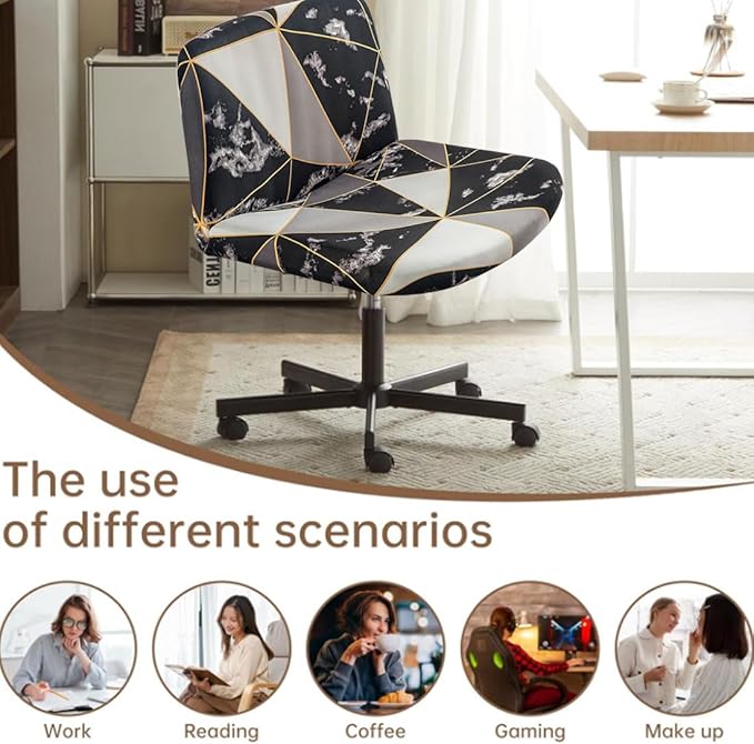 Levoberg Armless Criss Cross Office Desk Chair Cover Slipcovers Printed Vanity Desk Chair Covers Armless Cross Legged Wide Chair Covers Accent Mid Back Wide Swivel Task Chair Protector #15