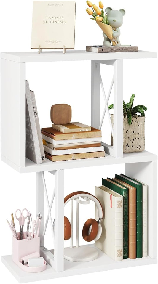 IBUYKE Desktop Bookshelf, 3-Tier Table Bookcase Shelves Storage Organizer Hutch for Office/Dorm, Solid Ability Desk Shelve UTMZ011W