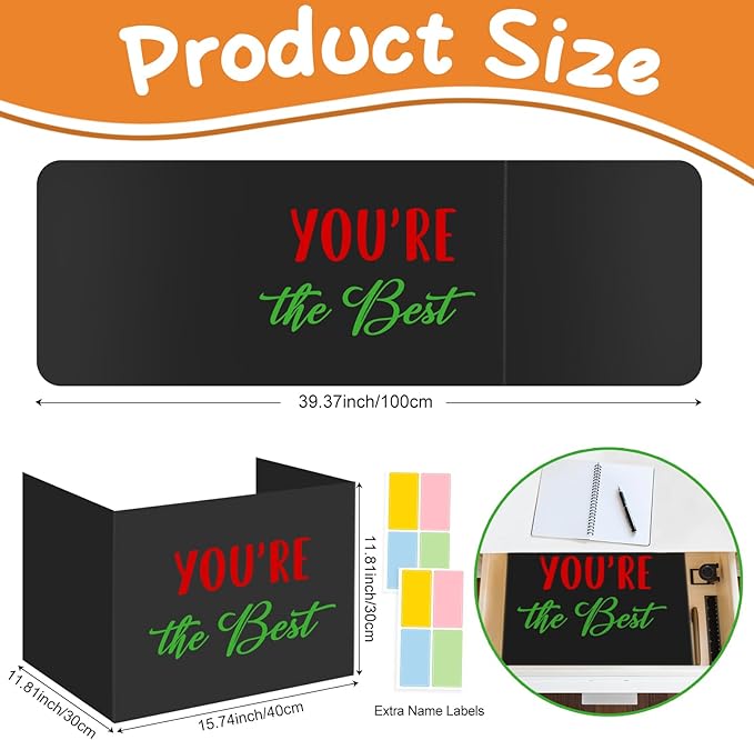 24 Pack Plastic Desk Dividers for Students Inspirational Privacy Folders Black Test Divider Plastic for Students Desks Study Carrel Divider Classroom Testing Dividers Teacher Supplies