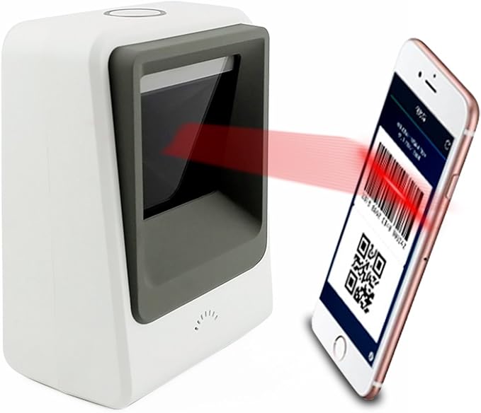 TEEMI Handsfree 1D 2D Barcode Scanner, with Top Trigger Button, QR Omnidirectional Desktop USB Automatic Bar Code Imager, Capture Screen barcodes, TMSL-60 White
