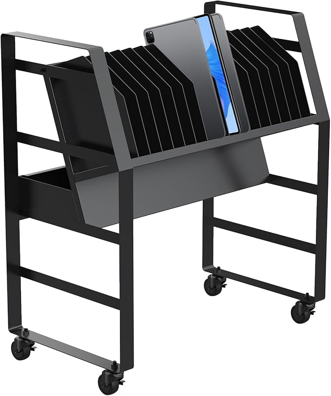 biosp 16 Devices Mobile Open Charging Cart, Rolling Charging Dolly Station with Wheels for Laptop, Computers, Chromebooks, Laptop Storage Rack for Office, Classroom (Power Strip Included)
