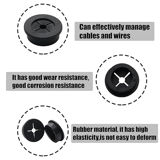 6 Pcs 30mm / 1-3/16 Inch Black Cable Cord Grommets, Rubber Desk Grommets for Table Computer Desk Wire Organizer TV Console and Other Furnitures Cover