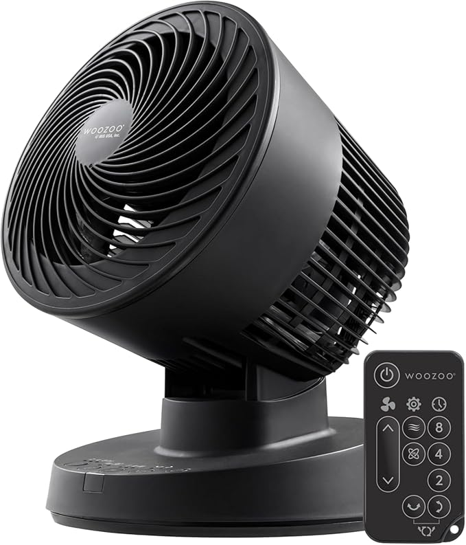 IRIS USA WOOZOO Air Circulator Fan with Remote, Oscillating, 3 Speeds, 56ft Max Air Distance, Adjustable Tilt, Quiet Motor, Small Fan for Bedroom, Office, Dorm, Black