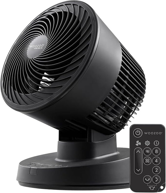 IRIS USA WOOZOO Air Circulator Fan with Remote, Oscillating, 3 Speeds, 56ft Max Air Distance, Adjustable Tilt, Quiet Motor, Small Fan for Bedroom, Office, Dorm, Black