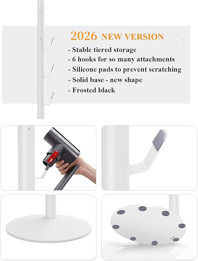 XIGOO Storage-Stand-Docking-Station-Holder Compatible with V15 Detect V11 V10 V8 V7 V6 Cordless Vacuum Cleaners, Stable Metal Organizer Rack(White, 6 Hooks)