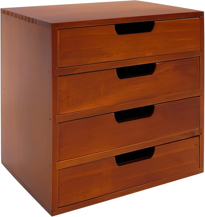 4 Pcs Drawer Cabinet Set, Wooden Storage Box Rustic Desktop Organizer, Mahogany Wood Stackable Units, Small Craft Storage Containers Apothecary Cabinet and Chest Jewelry Holder