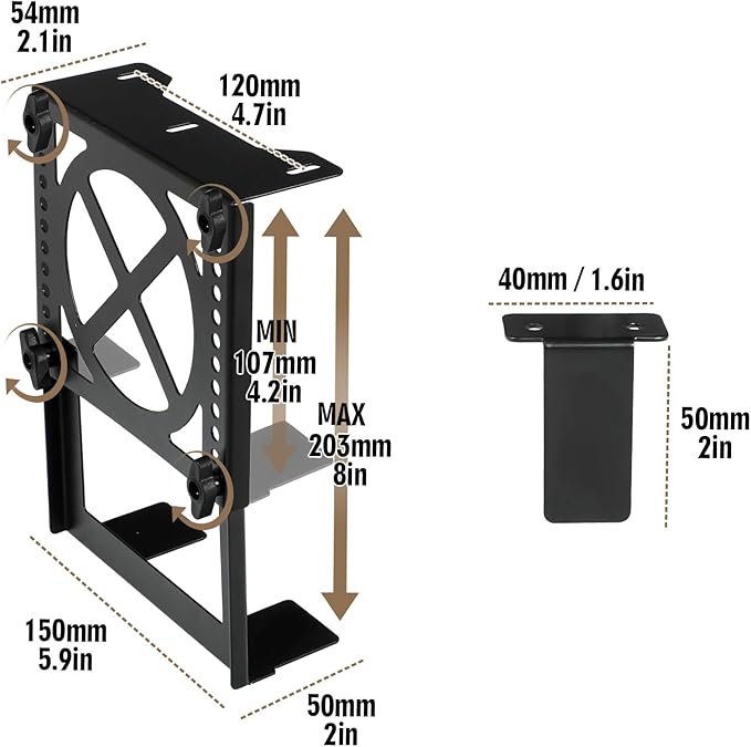 Adjustable Under Desk PC Mount, Mount Bracket Holder,Compatible with,UPS,CPU,Small Form Factor Desktop Tower,Height 4.2-8 in