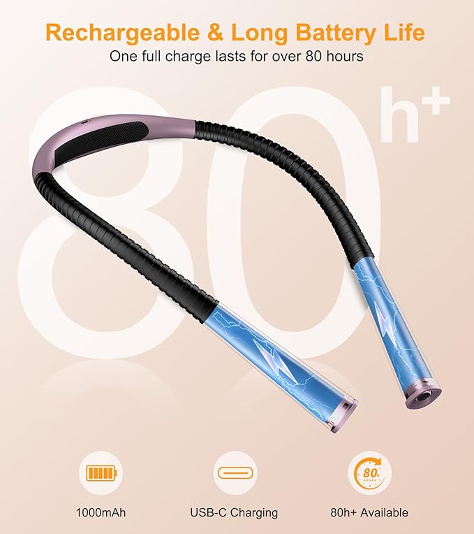 Gritin Book Light, Eye Caring 4-Color & 5-Brightness Neck Light Reading Light- Stepless Dimming,30-min Timer,80+ Hrs Runtime,Bendable Round Neck Design, Lightweight for Reading-Midnight Purple