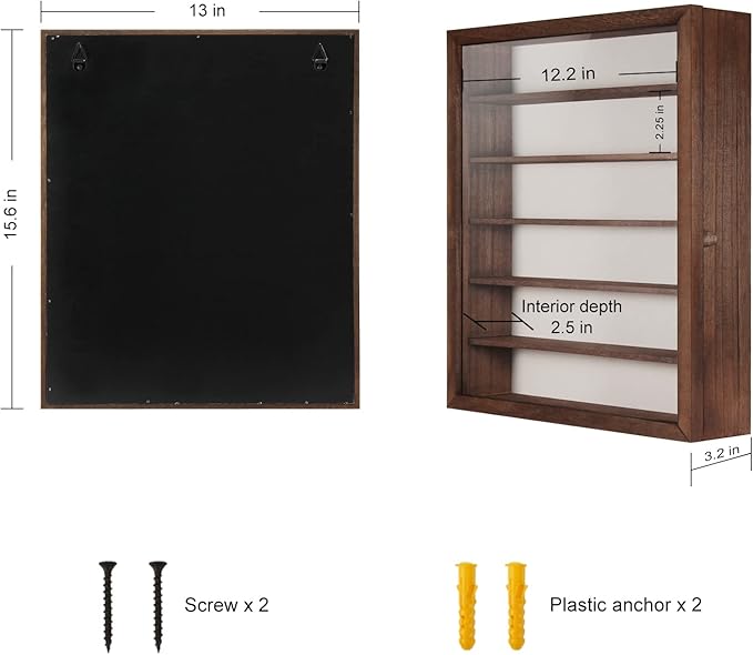 TJ.MOREE Sunglasses Organizer Storage Wall Mounted: 13 x 15.6 inches Eyewear Display Case 6 Tier Rustic Wood Eyeglasses Holder Large Glasses Storage Box, Brown