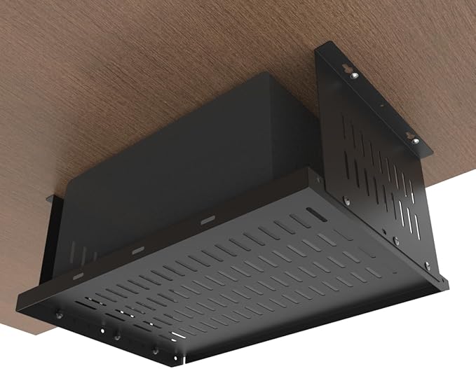 JINGCHENGMEI Under Desk Computer Mount for Small Form Factor SFF Computers and PCs, Compatible with PlayStation 4, PS4 Slim, PS4 Pro for Under Desk Gaming, W 17.3" x H 6.5" x D 12" (6.5inch High)