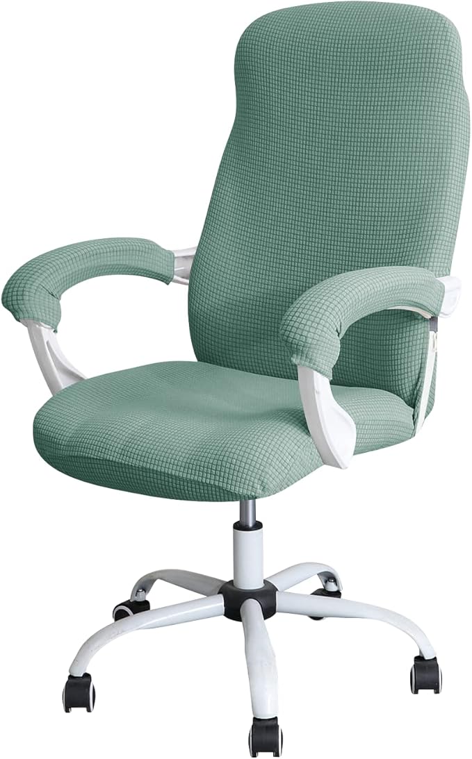 FORCHEER Office Chair Cover Water Repellent Jacquard Armrest Swivel Chair Slipcovers Removable Stretch Universal Computer Chair Cover L with Chair Arm Cover 2P-Army Green