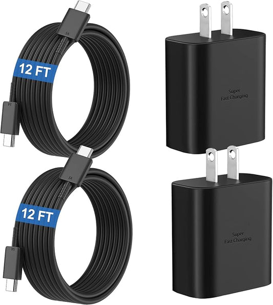 45W Super Fast Charger USB C Android Phone Type C Charger Fast Charging Block with 12FT Cord for Samsung Galaxy S26/S26 Ultra/S26+/S25 Ultra/S25/S24 Ultra/S24/S23 Ultra/S22/S21/S20/Note 10, Black