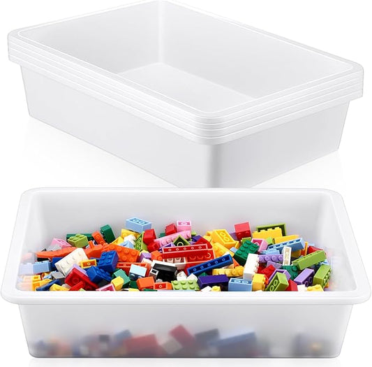 Hoteam 5 Pcs Paper Trays for Classroom Plastic Storage Bin Tray Bulk Stackable File Organizer for School Office Teacher Book Organization Supplies(White,13.78 x 9.84 x 3.15 Inch)