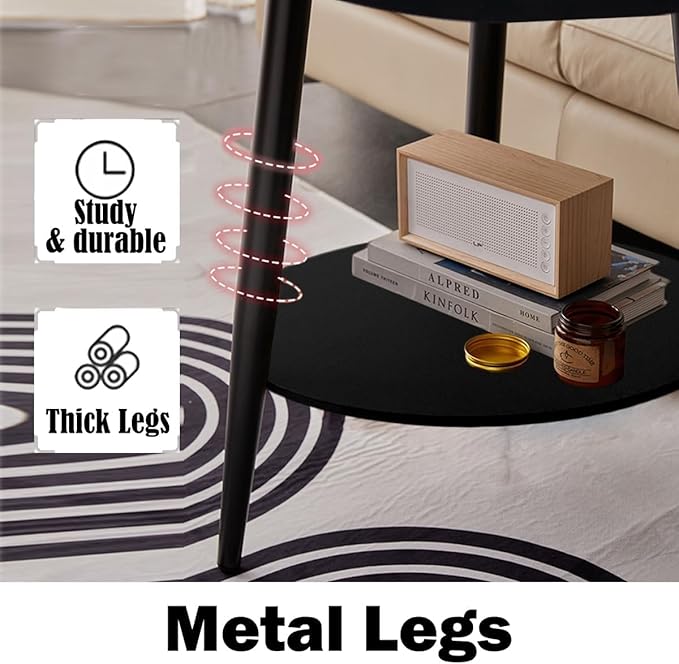 Black Side Table, Modern Side Table 2-Tier, Small Round End Table for Living Room, Metal Frames