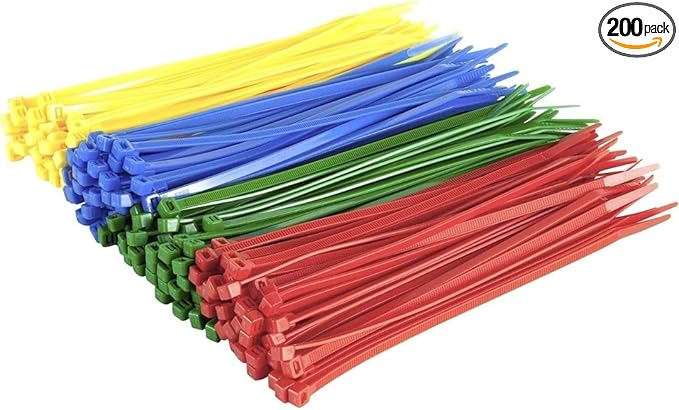 GTSE 8 Inch Colored Zip Ties, 200 Pack, 50lb Strength, UV Resistant Strong Nylon Cable Ties, Self-Locking 8" Tie Wraps
