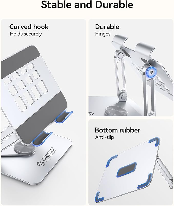 ORICO 360° Rotating Tablet Stand for iPad up to 12.9 Inch, Foldable Tablet Stand for Desk, Aluminum Alloy, Compatible with iPad Pro/Air/Mini, Kindle, Galaxy Tab, Fire, iPhone, Switch - FB2, Silver