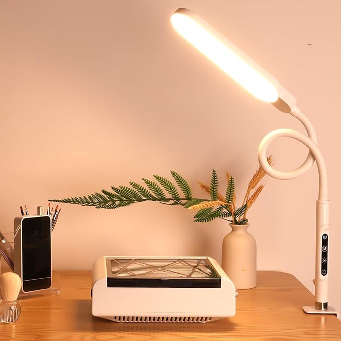 BQAN LED Desk Lamp with Clamp - 15W Eye-Caring Clip on Light, Flexible Gooseneck Lamp for Home Office, 5 Color Modes & 9 Brightness Levels for Reading, Studying, Work