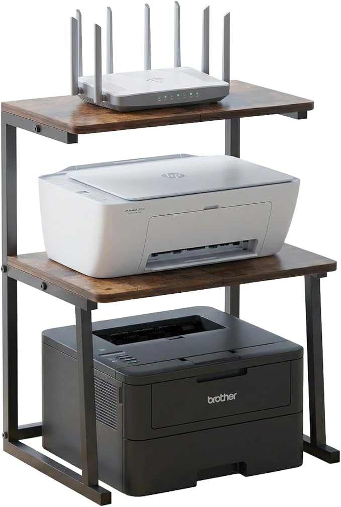 3-Tier Desktop Printer Stand, Universal Size Printer Shelf Organizer with Wide Platform, Heavy-Duty Multi-Purpose Office Desk Shelves for Home Office Organization