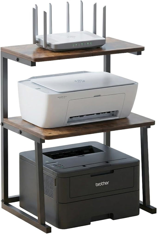 3-Tier Desktop Printer Stand, Universal Size Printer Shelf Organizer with Wide Platform, Heavy-Duty Multi-Purpose Office Desk Shelves for Home Office Organization