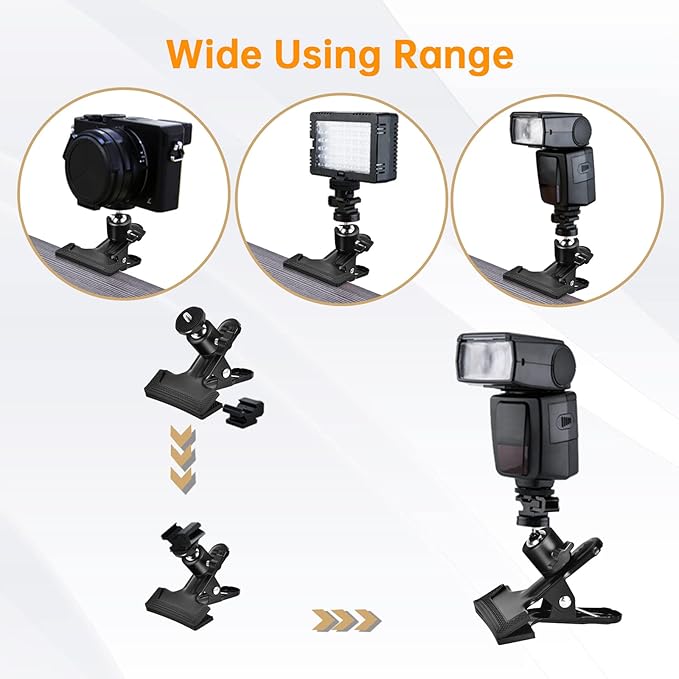 UTEBIT Heavy Duty Tripod Camera Mount Clip with 360 Swivel Mini Ballhead, Black Spring Clamp for DSLR Video Photoshoot Studio