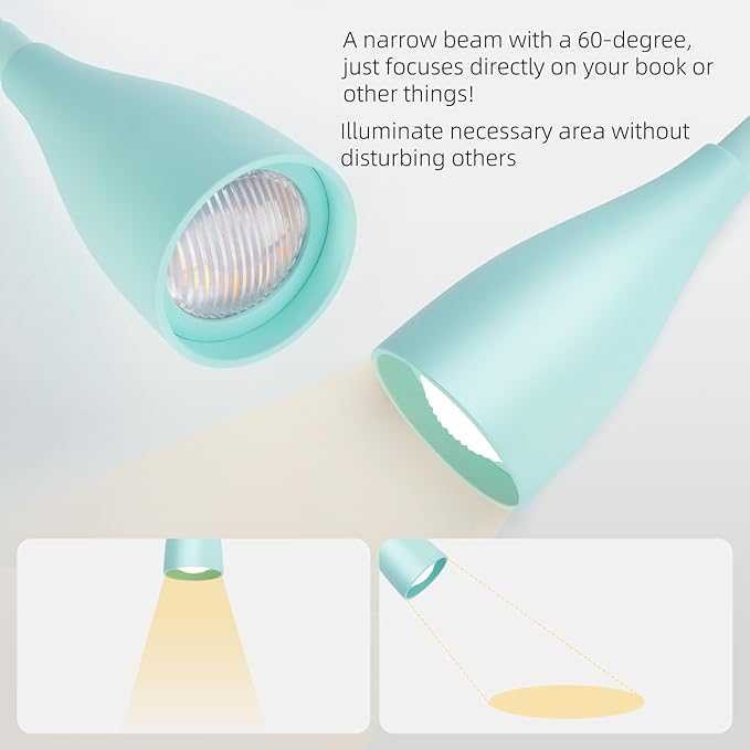LED Wall Mounted Bedside Reading Light, 3 Color Modes,10 Brightness Dimmable, USB Charging Port, Adhesive Wall Lamp Night Light for Books in Bed, Flexible Neck Eye-Caring Bedroom Lighting Teal